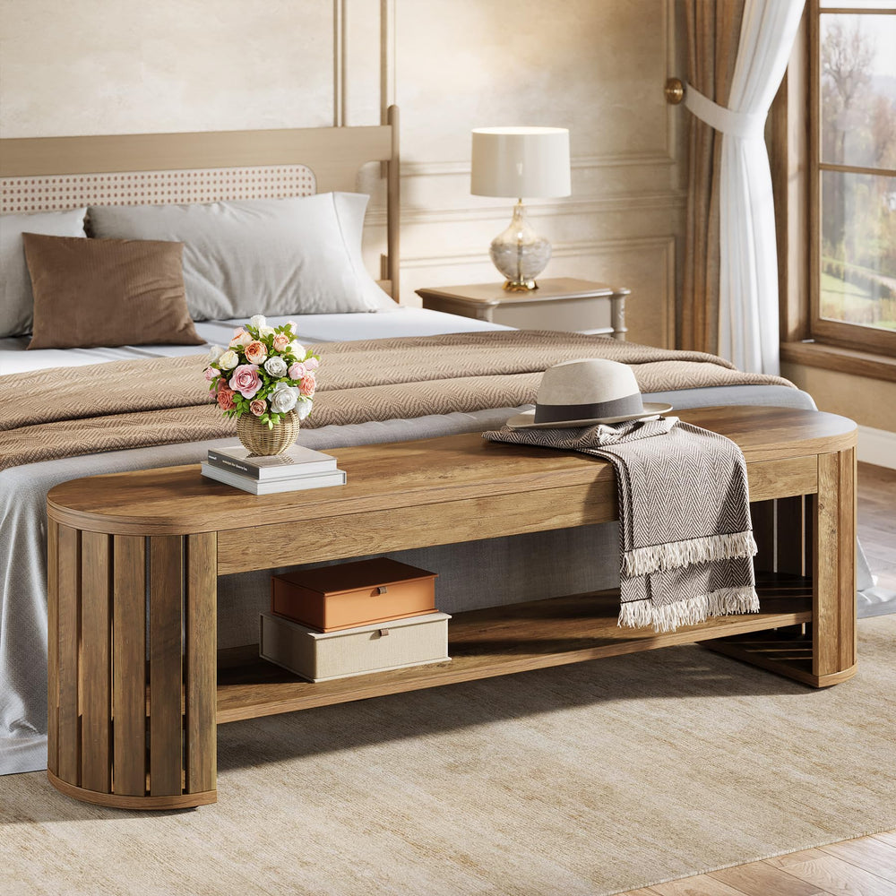 63" Entryway Shoe Bench with Open Storage Shelf