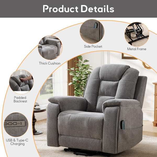 3-Motor Power Lift Recliner Chair with Massage, Heat & Lay Flat