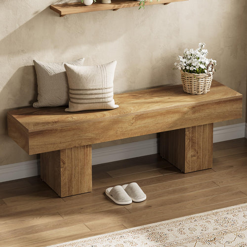 55" Farmhouse Entryway Bench – Engineered Wood, Brown