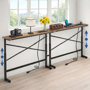 Skinny Console Sofa Table with Charging Station, Adjustable Height, 2-Pack (78.8")