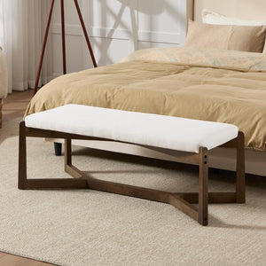 Mid-Century Modern Upholstered Bench with X-Shape Wood Base