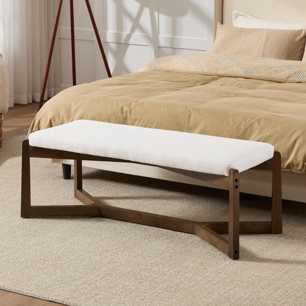 Mid-Century Modern Upholstered Bench with X-Shape Wood Base