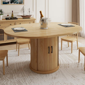 Round-to-Oval Extendable Dining Table, Natural Oak