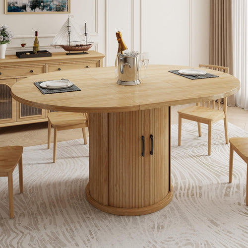 Round-to-Oval Extendable Dining Table, Natural Oak