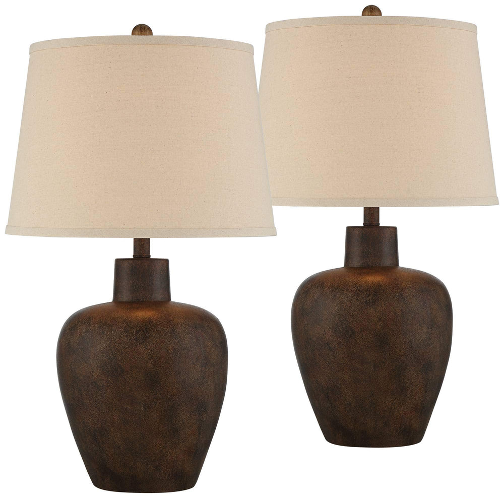 Dark Terra Cotta Farmhouse Table Lamps Set of 2