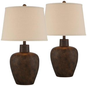 Dark Terra Cotta Farmhouse Table Lamps Set of 2