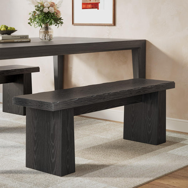 47-Inch Wooden Entryway Bench with Wavy Edge Design
