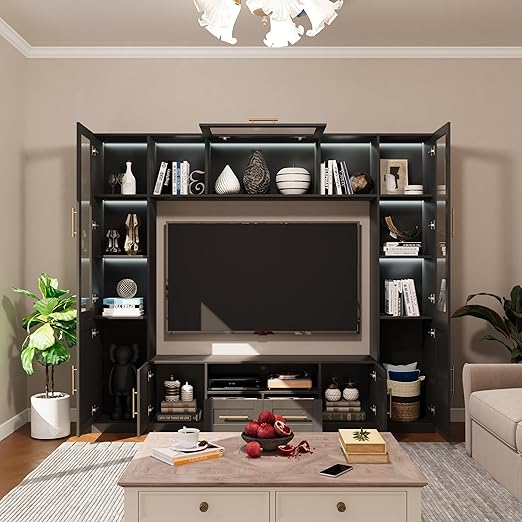 4-Piece Entertainment Center Wall Unit with LED Lights