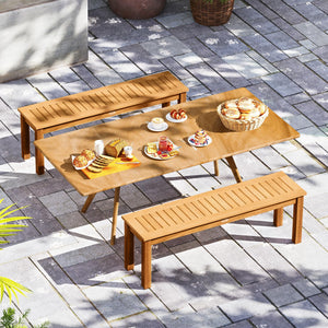Acacia Wood Outdoor Bench Set of 2 – Slatted Seat, 794 LB Capacity