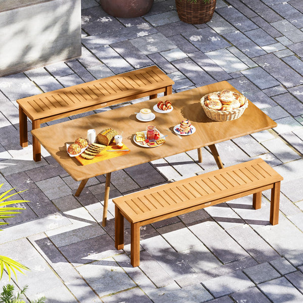 Acacia Wood Outdoor Bench Set of 2 – Slatted Seat, 794 LB Capacity