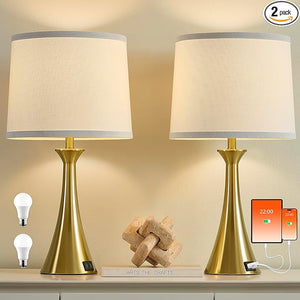 Touch Table Lamps Set of 2 – 21", USB C+A Ports, 3-Way Dimmable