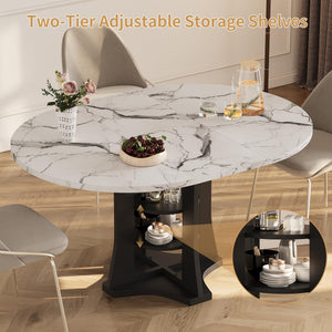 Expandable Round to Oval Dining Table with 2-Tier Storage Shelves
