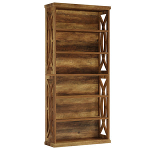 6-Tier Industrial Bookshelf, 71" Tall Freestanding Bookcase