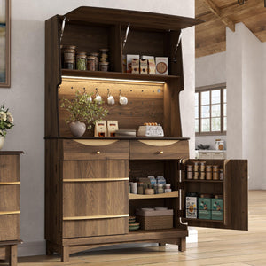 72" Kitchen Pantry Cabinet with Power Outlets & LED Light