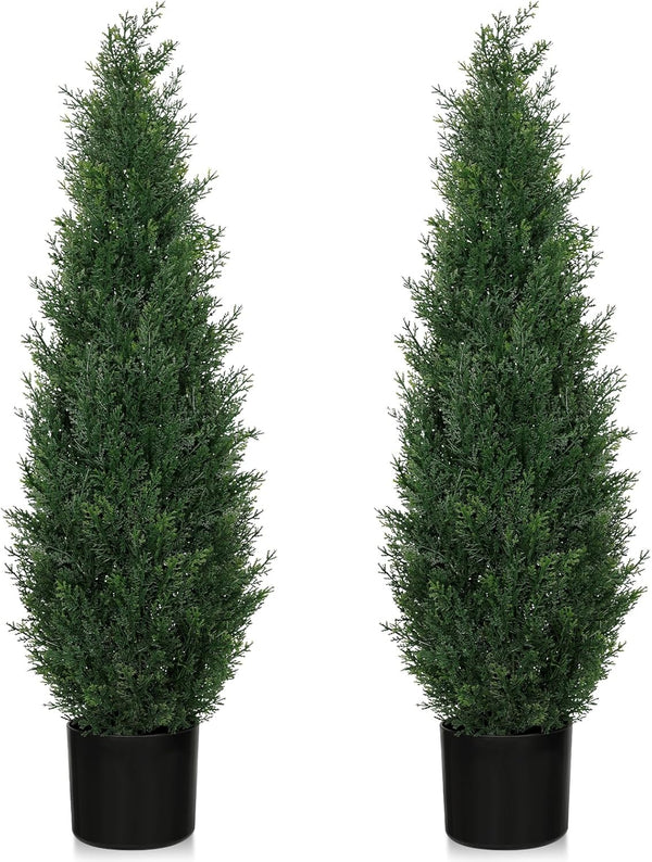 Artificial Cedar Topiary Trees 2 Pack – UV Resistant Indoor Outdoor Faux Cypress Shrubs