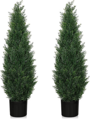 Artificial Cedar Topiary Trees 2 Pack – UV Resistant Indoor Outdoor Faux Cypress Shrubs