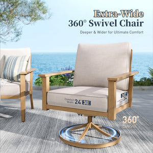 Outdoor Patio Conversation Set with Sofa, Swivel Chairs & Nested Table
