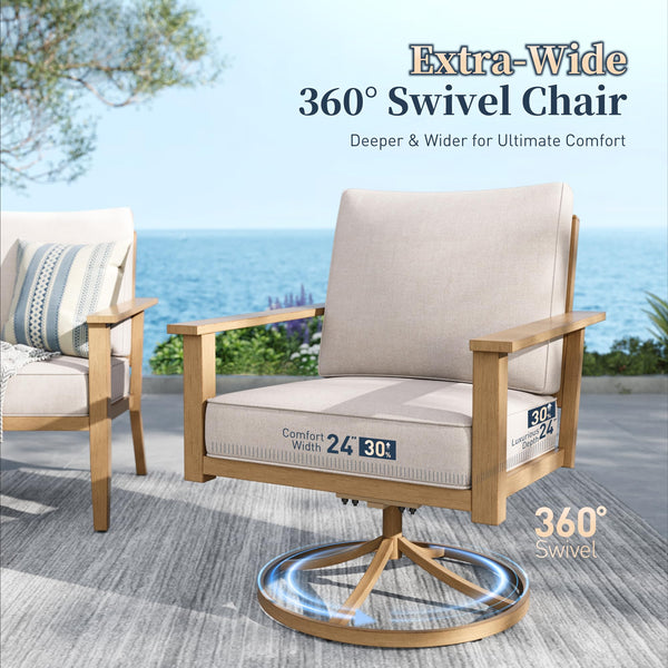Outdoor Patio Conversation Set with Sofa, Swivel Chairs & Nested Table