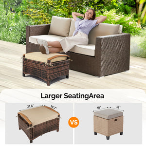 Outdoor Wicker Ottoman Set of 2 with Removable Cushions