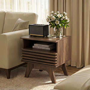 Fluted Nightstand with Drawer and Open Shelf, Set of 2