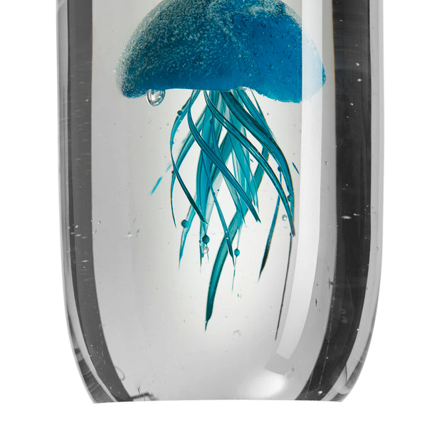 Handmade Glass Jellyfish Decorative Object – Glow in the Dark, Blue, 8.7" Height