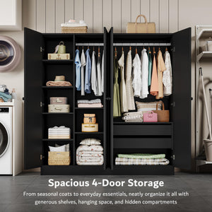 4-Door Wardrobe Closet with Drawers