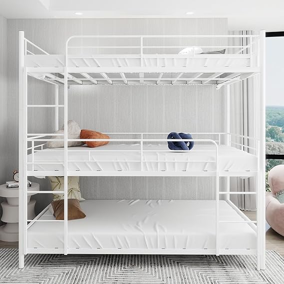 Metal Bunk Bed Twin Over Twin with Safety Guardrail