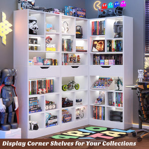 8-Tier Tall Narrow Bookshelf with Drawer