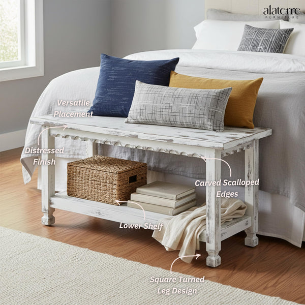 36-Inch Farmhouse Entryway Bench with Storage Shelf