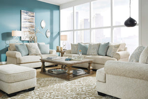 Beige Chenille Loveseat with Accent Pillows & Rolled Arms