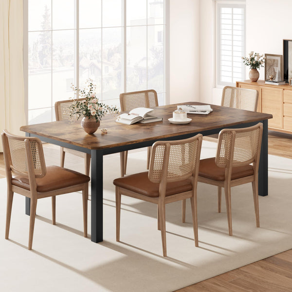 Industrial Dining Table for 6-8 People, 78.7" Rectangular Kitchen Table with Metal Frame