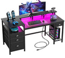 60-Inch Computer Desk with LED Lights, USB Charging, File Cabinet & Monitor Stand