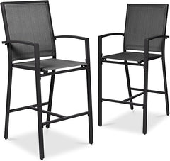 Outdoor Bar Stools Set of 2 – All-Weather Mesh with Armrest