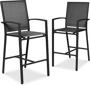 Outdoor Bar Stools Set of 2 – All-Weather Mesh with Armrest