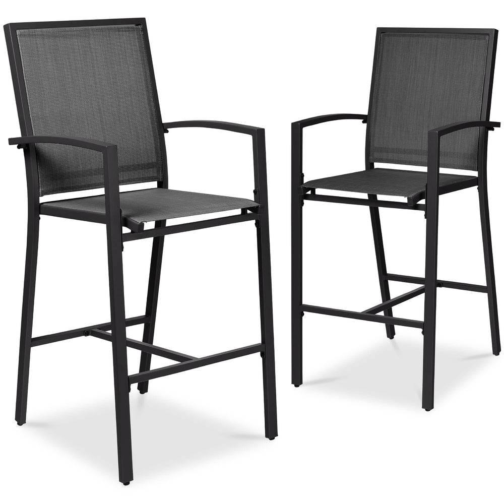 Outdoor Bar Stools Set of 2 – All-Weather Mesh with Armrest