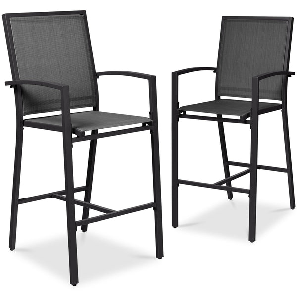 Outdoor Bar Stools Set of 2 – All-Weather Mesh with Armrest