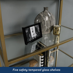 5-Shelf Bookcase with Satin Gold Finish