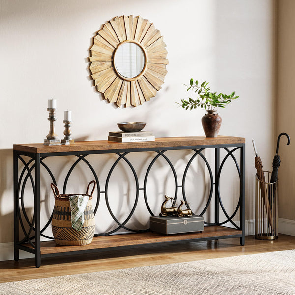 Industrial Console Table with Storage Shelf
