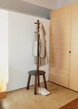 Pillar Coat Rack and Stool with 6 Hooks