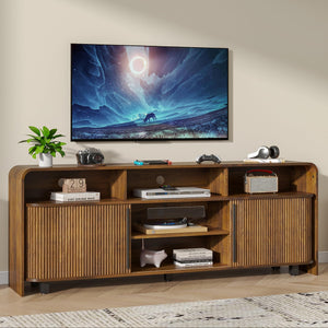 Fluted TV Stand with Sliding Doors & Adjustable Shelves
