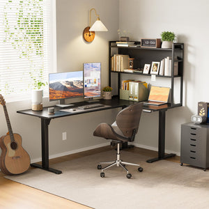 L-Shaped Electric Standing Desk 63 Inch with Storage Shelf