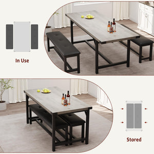 Extendable Dining Table Set with 2 Upholstered Benches