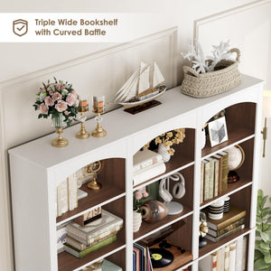 71" 6-Tier Triple Wide Bookcase with Arched Top