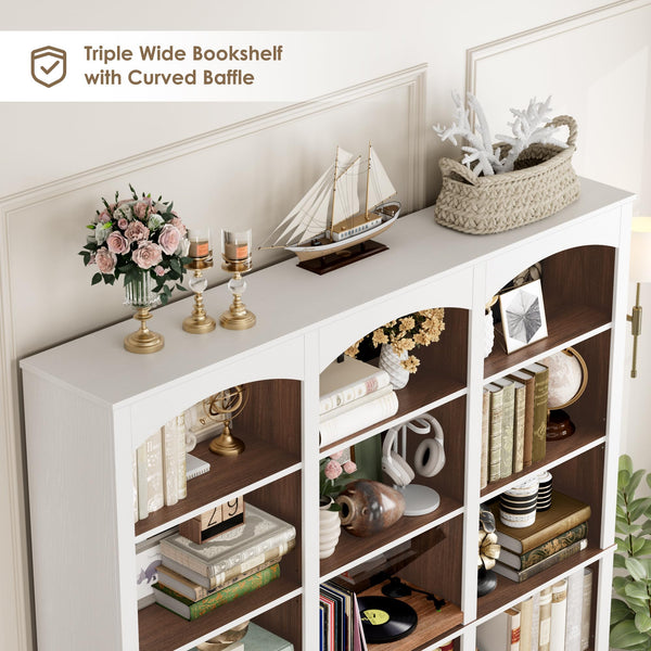 71" 6-Tier Triple Wide Bookcase with Arched Top