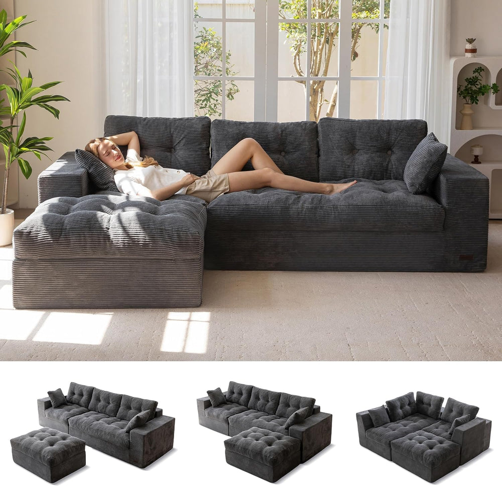 L-Shaped Modular Sectional Sofa with Ottoman & Coffee Table, No Assembly