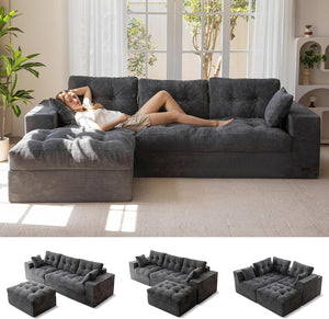 L-Shaped Modular Sectional Sofa with Ottoman & Coffee Table, No Assembly