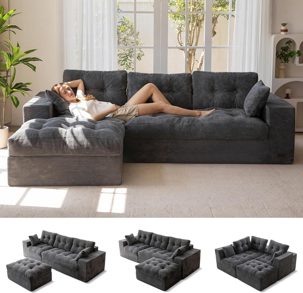 L-Shaped Modular Sectional Sofa with Ottoman & Coffee Table, No Assembly