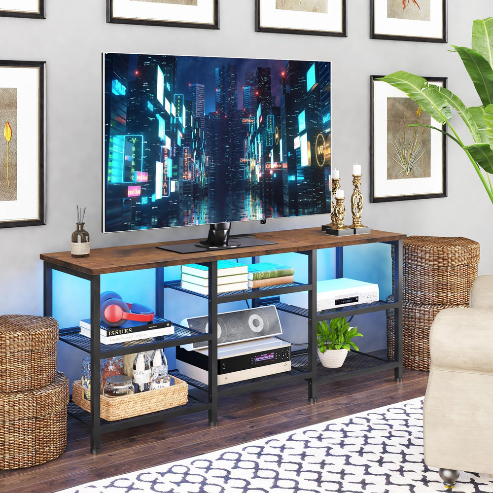 55-Inch TV Stand with Charging Station and LED Lights