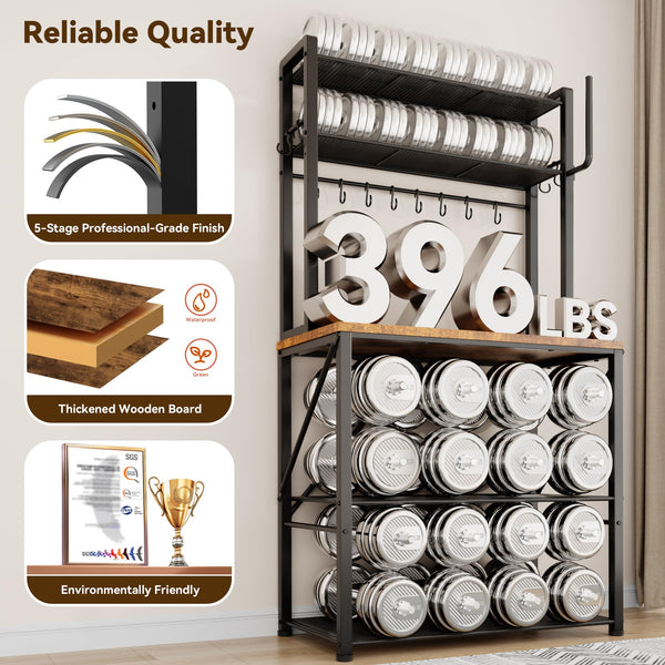 5-Tier Kitchen Baker's Rack with Storage, S-Hooks & Paper Towel Holder – Rustic Brown