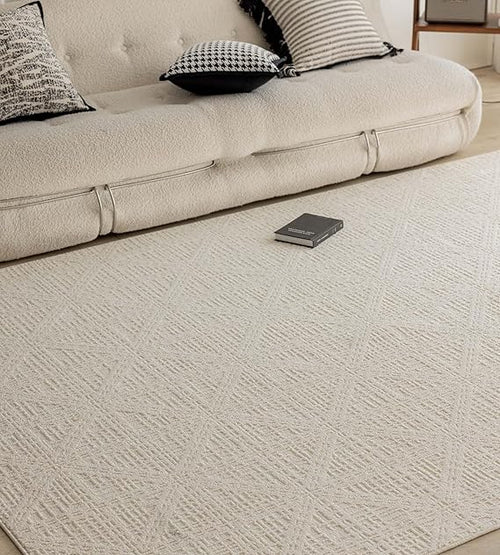 Beige Area Rug 4'7" x 6'7" – Stain Resistant Non-Slip Tufted Rug